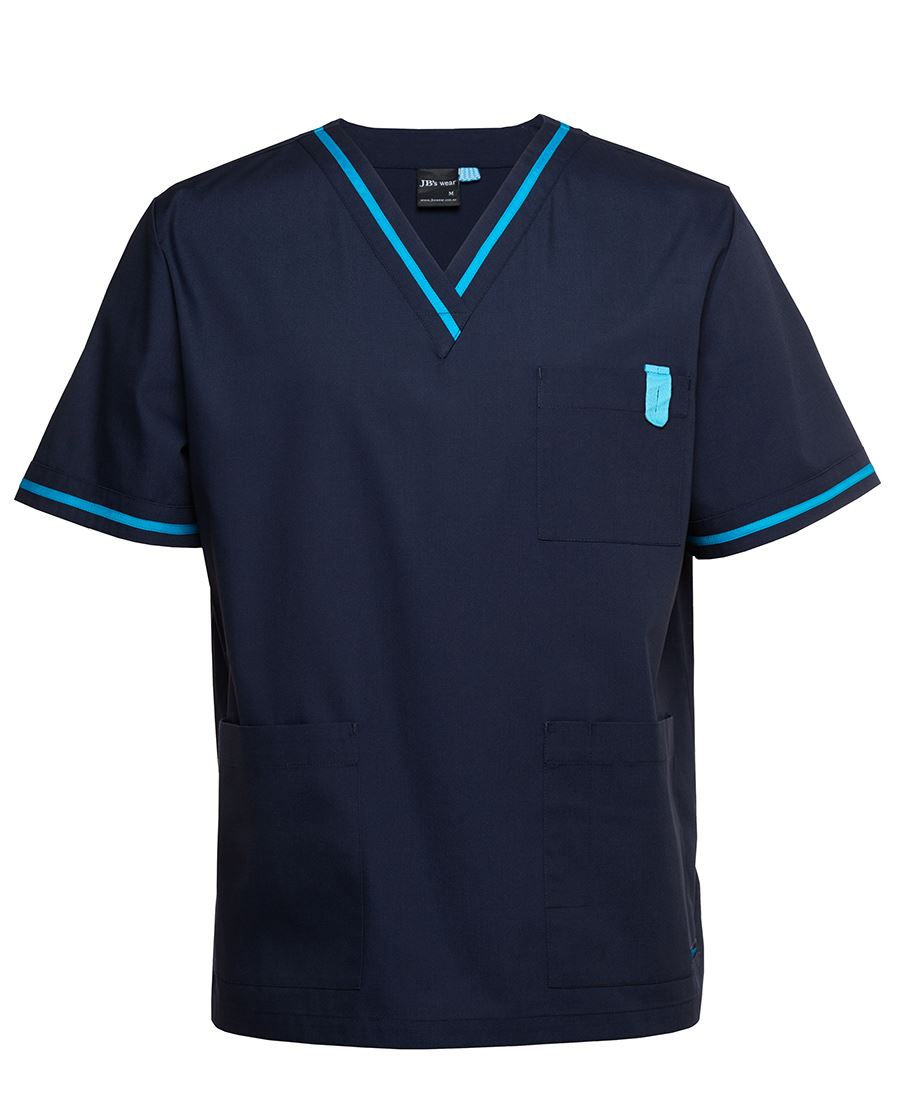 JB's CONTRAST UNISEX SCRUBS TOP NAVY/AQUA