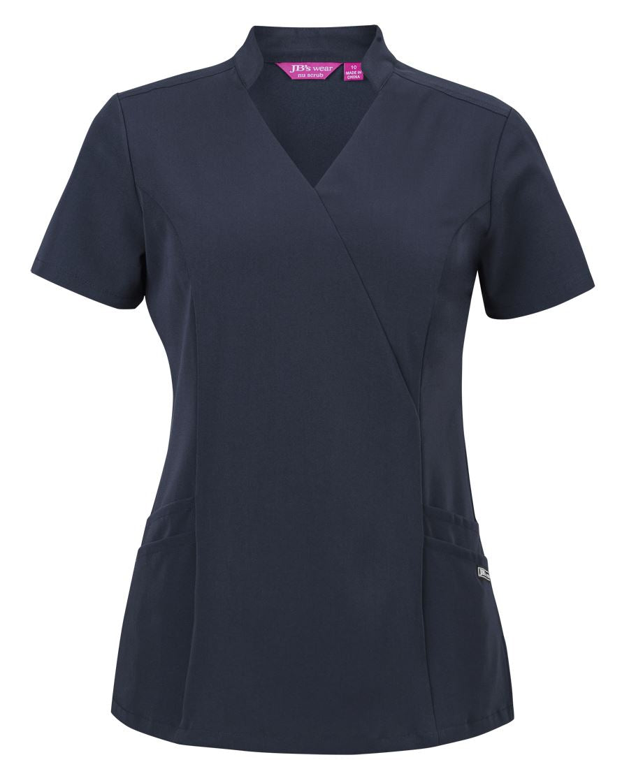 JB's LADIES NU MANDARIN COLLAR SCRUB TOP NAVY