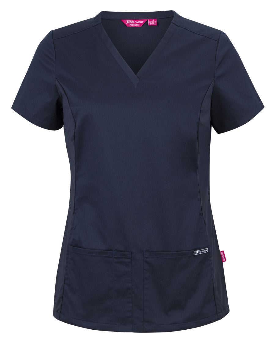 JB's LADIES PREMIUM STRETCH PANEL SCRUB TOP NAVY