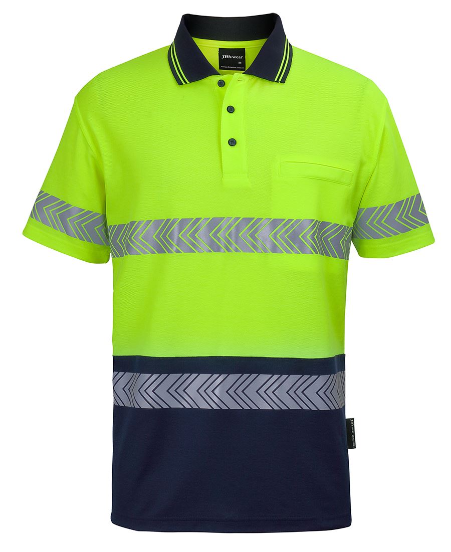 JB's HV S/S D+N C/BACK SEGMENTED TAPE POLO LIME/NAVY