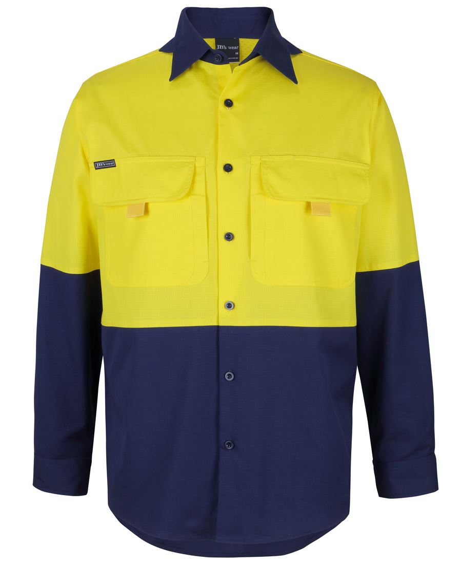 JB's HV L/S RIPSTOP FISHING SHIRT YELLOW/NAVY