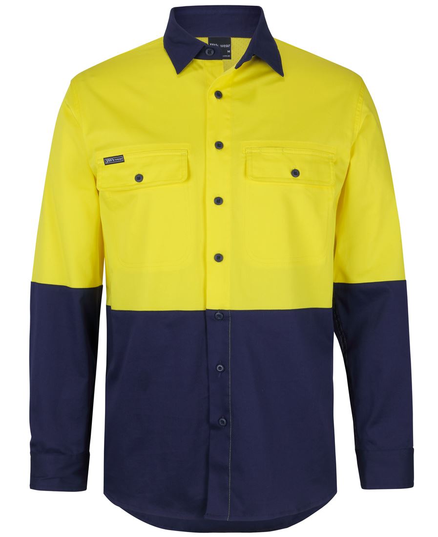 JB's HV L/S STRETCH WORK SHIRT ORANGE/NAVY