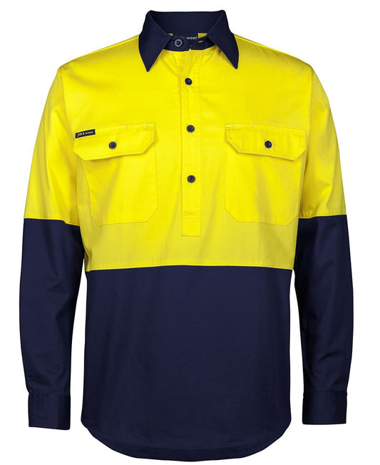 JB's HV CLOSE FRONT L/S 150G WORK SHIRT ORANGE/NAVY
