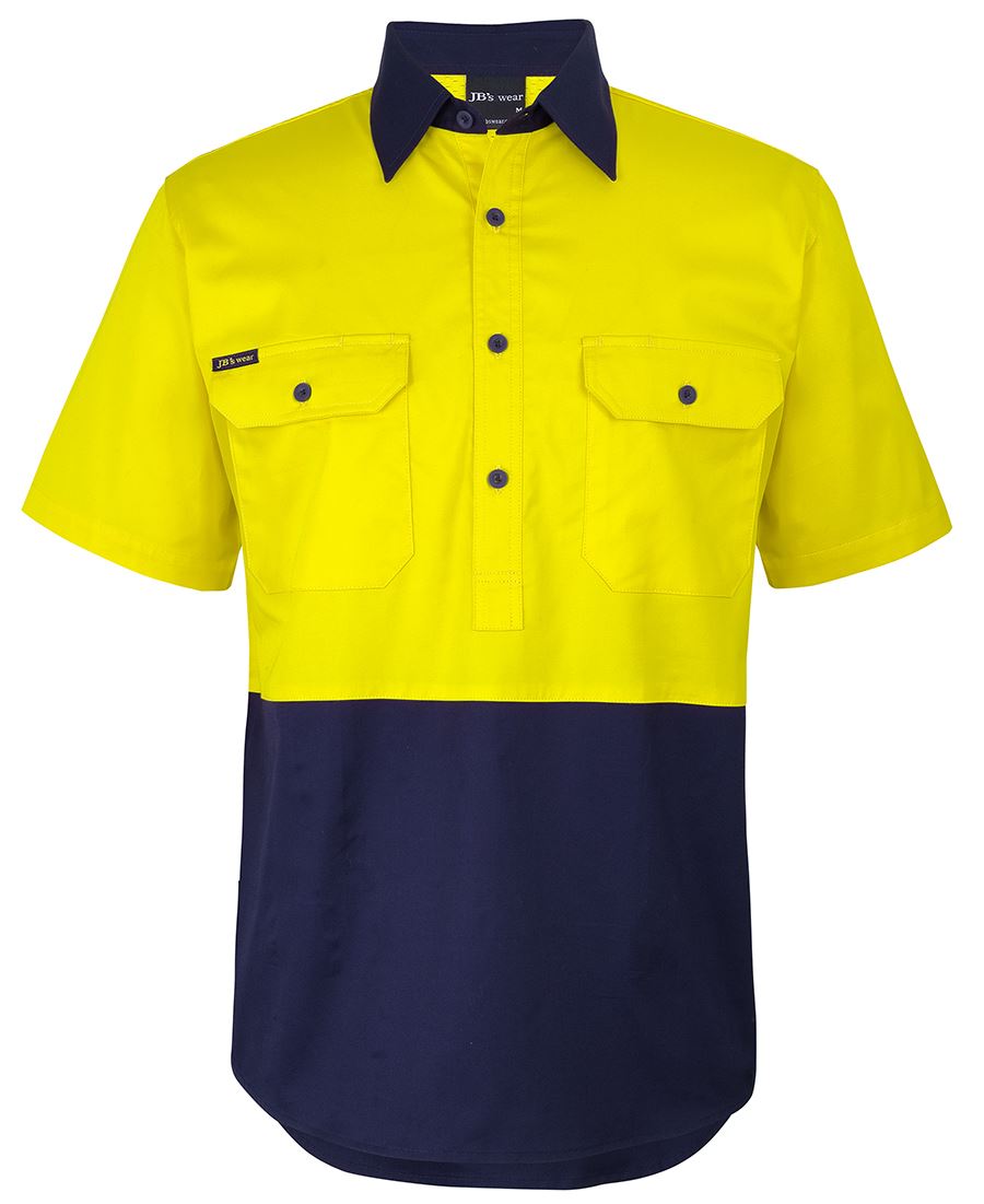 JB's HV CLOSE FRONT S/S 150G WORK SHIRT YELLOW/NAVY