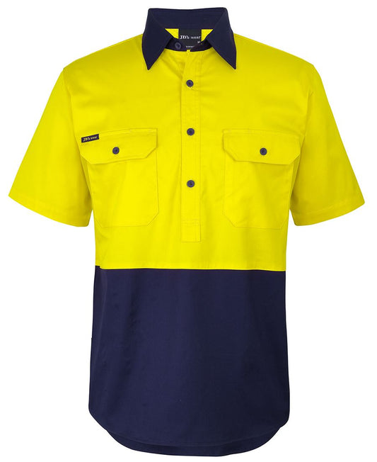 JB's HV CLOSE FRONT S/S 150G WORK SHIRT YELLOW/NAVY