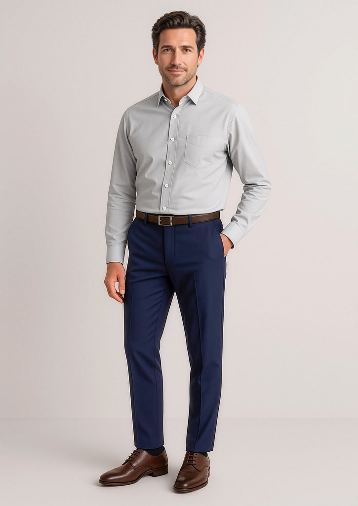 Mens Siena Slim Fit Flat Front Pant (Stout) - Marine
