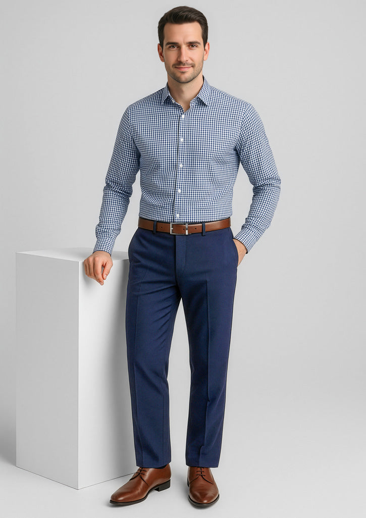Mens Comfort Wool Stretch Flat Front Pant - Navy