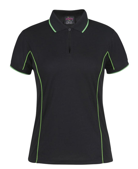 PODIUM LADIES PIPING POLO BLACK/RED
