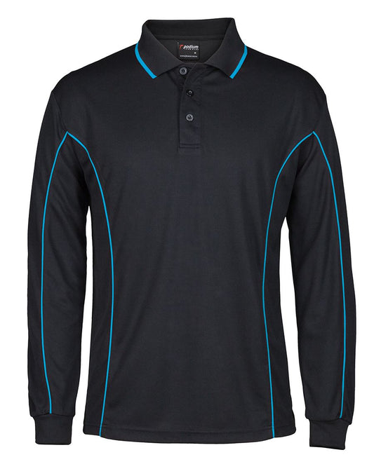 PODIUM L/S PIPING POLO BLACK/RED