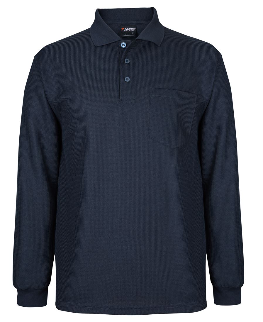 PODIUM L/S WAFFLE POCKET POLO NAVY