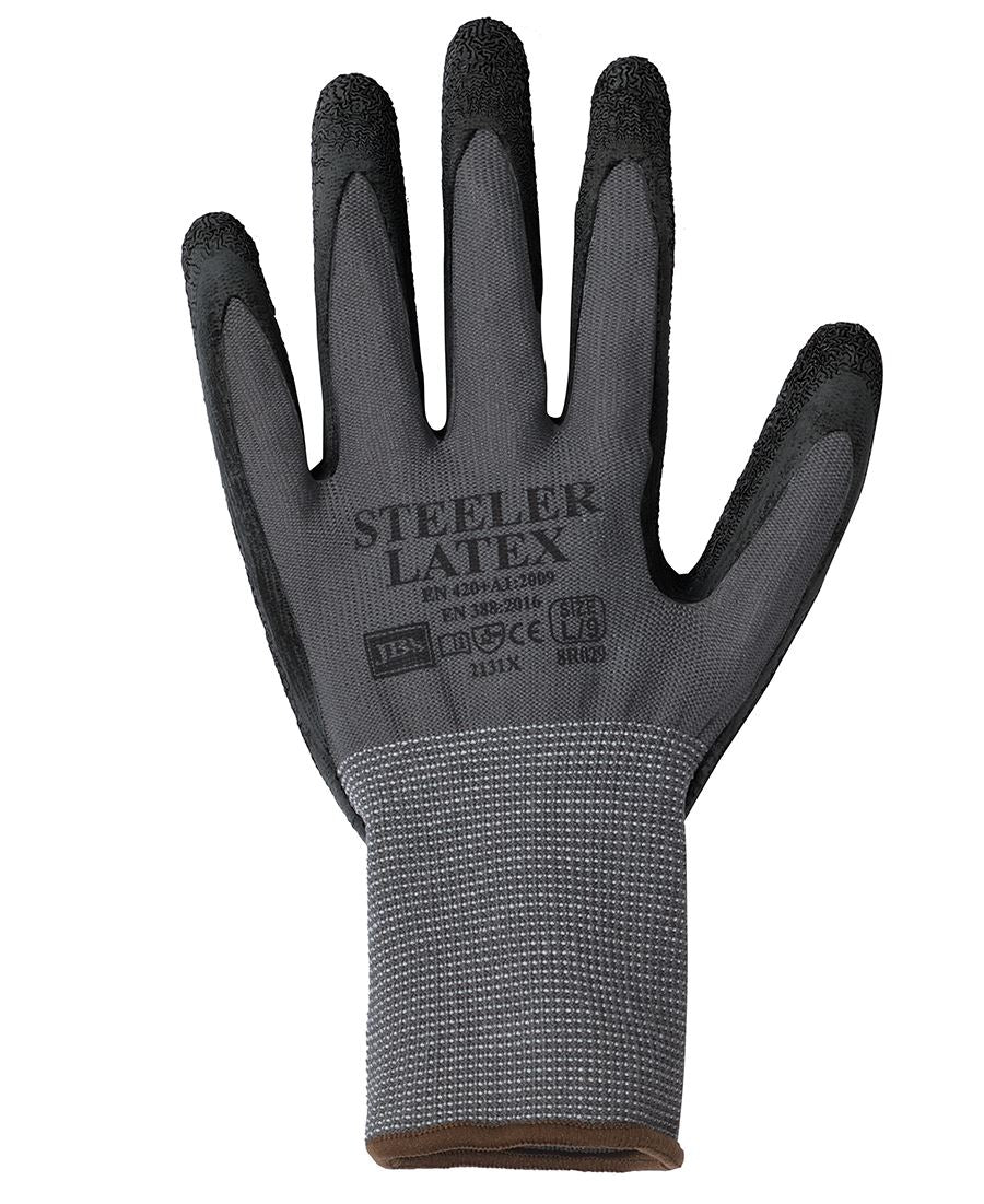 JB's STEELER CRINKLE LATEX GLOVE (12PK) GREY/BLACK-L