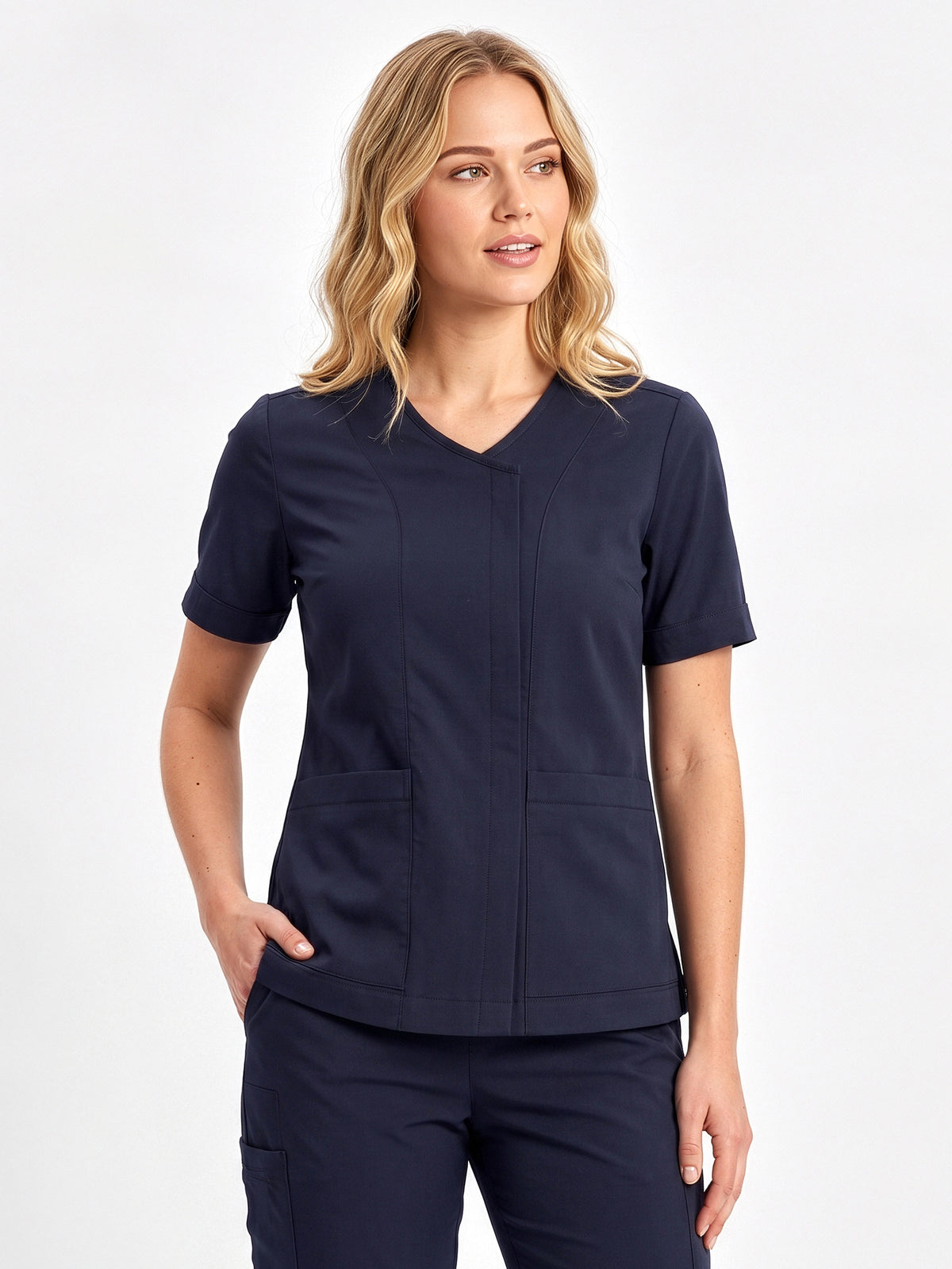 Parks Womens Zip Front Scrub Top - Midnight Navy