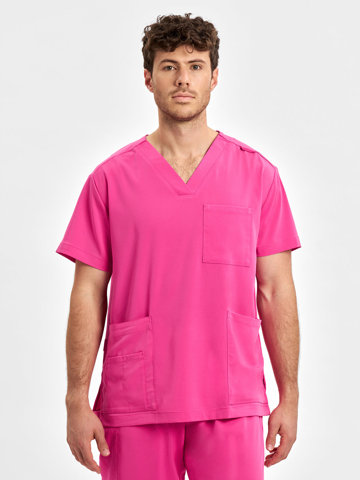 Pink Unisex V-Neck Scrub Top - Pink