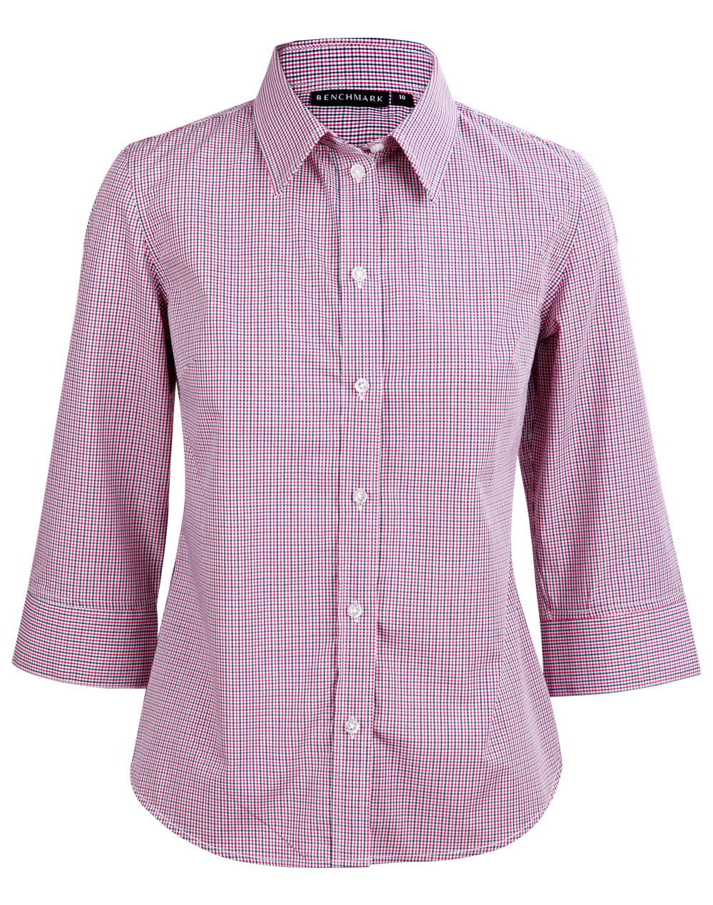 Ladies' Two Tone Mini Check 3/4 Sleeve Shirt - Black.White.Red