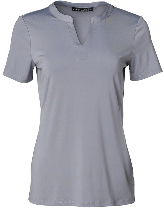 Ladies' V-neck with Tab S/S Knit Top