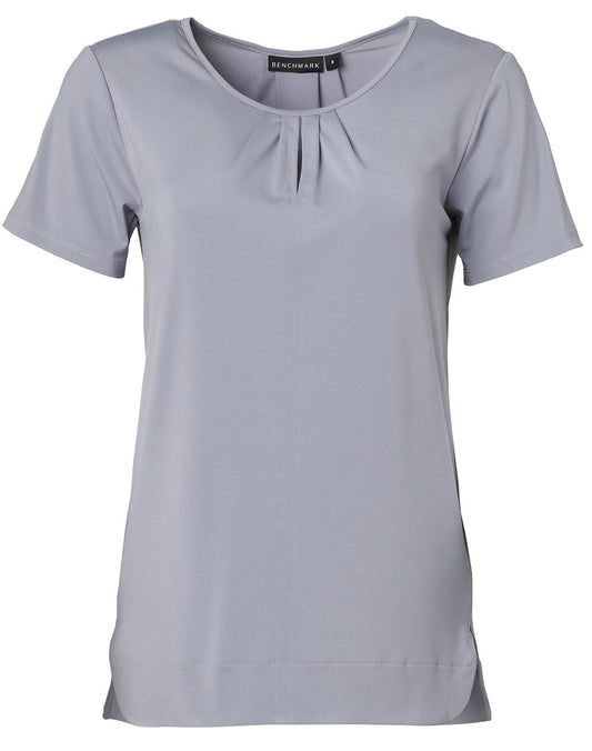 Ladies' Round Neck with Pleats S/S Knit Top