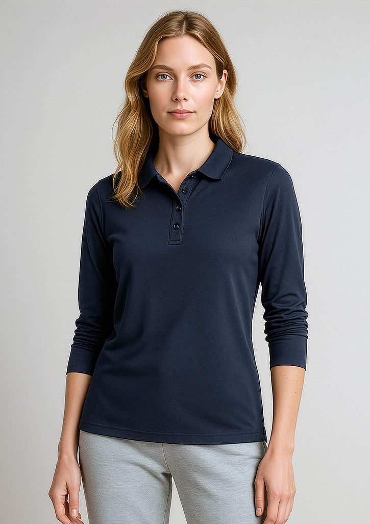 Womens Action Long Sleeve Polo - Navy