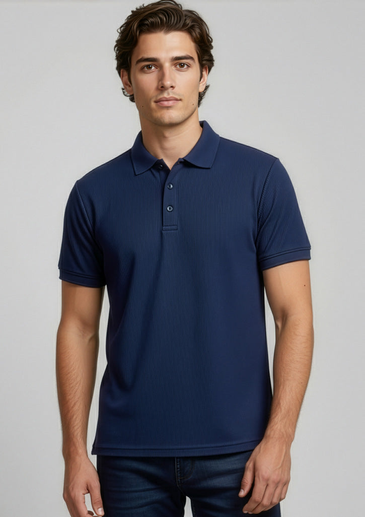Mens Micro Waffle Short Sleeve Polo - Navy