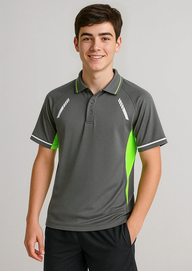 Kids Renegade Short Sleeve Polo - Grey/Fluoro Lime/Silver