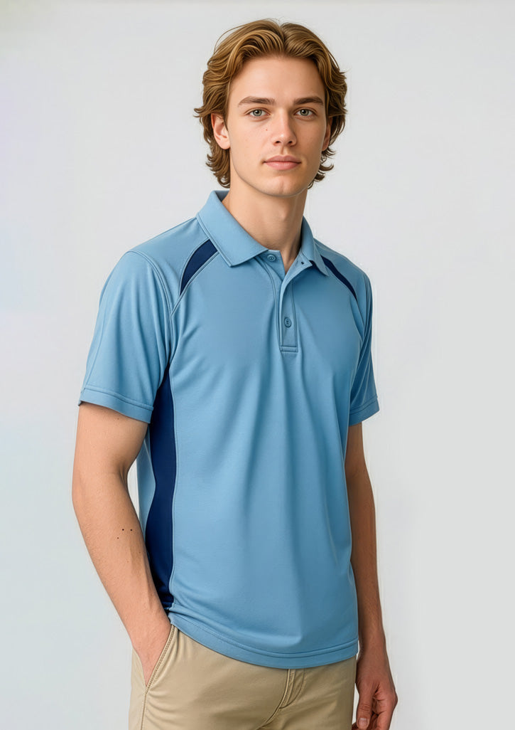 Mens Splice Short Sleeve Polo - Spring Blue/Navy