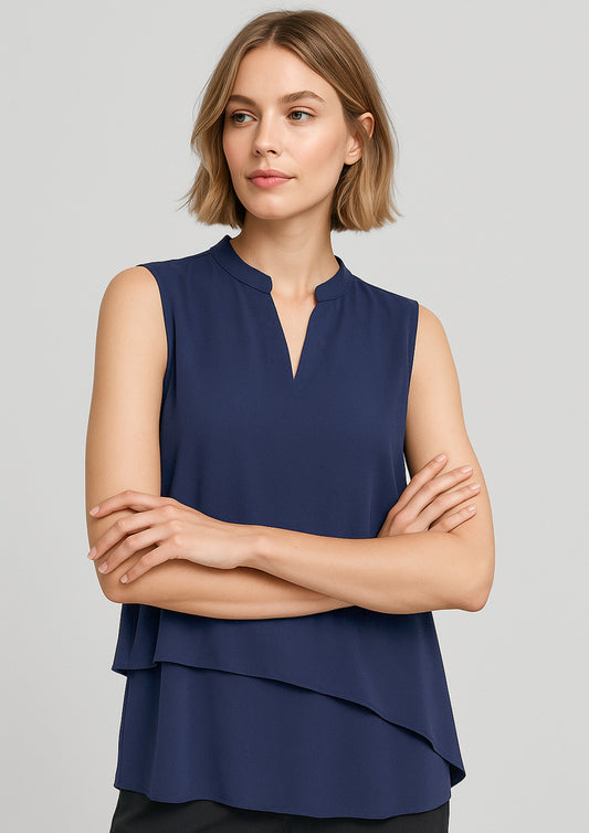 Womens Seville Sleeveless Layered Blouse - Navy