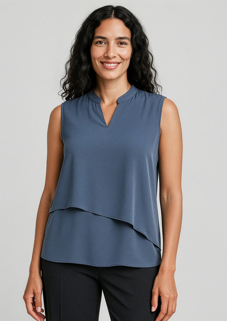 Womens Seville Sleeveless Layered Blouse - Storm Blue