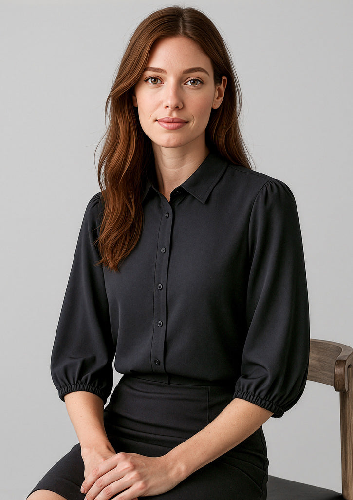 Womens Lucy 3/4 Sleeve Blouse - Black