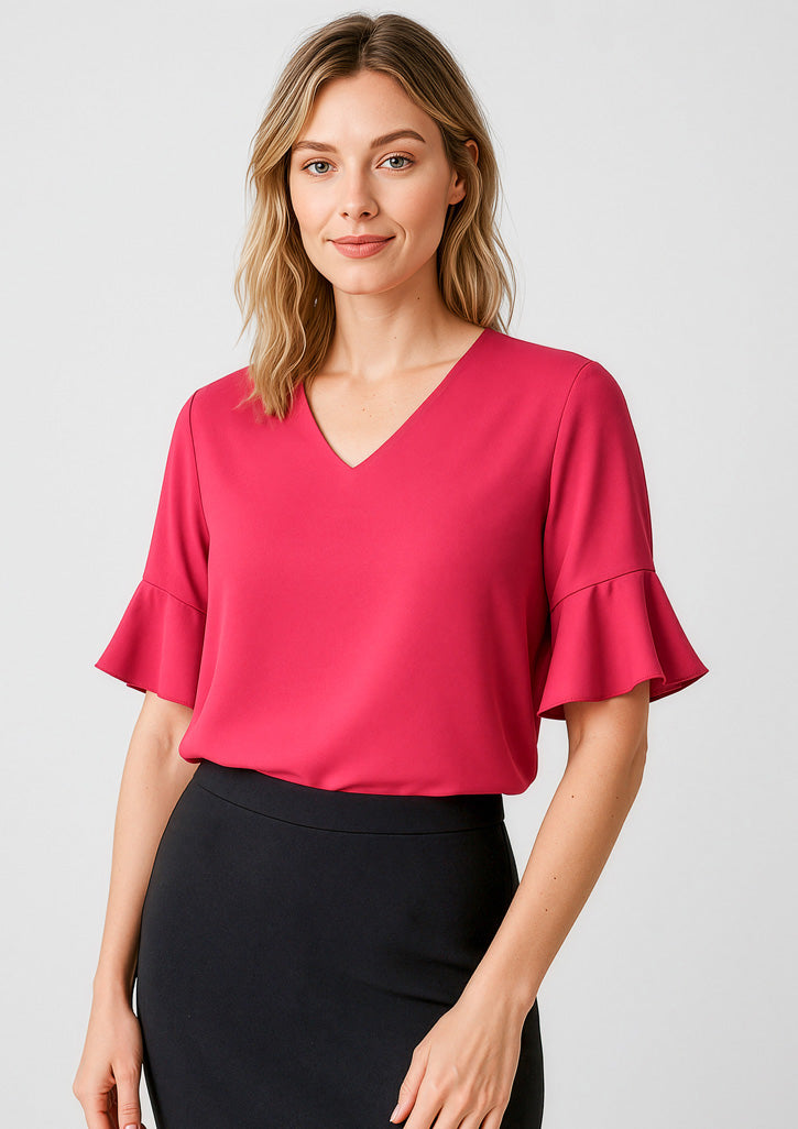 Womens Aria Fluted Sleeve Blouse - Raspberry