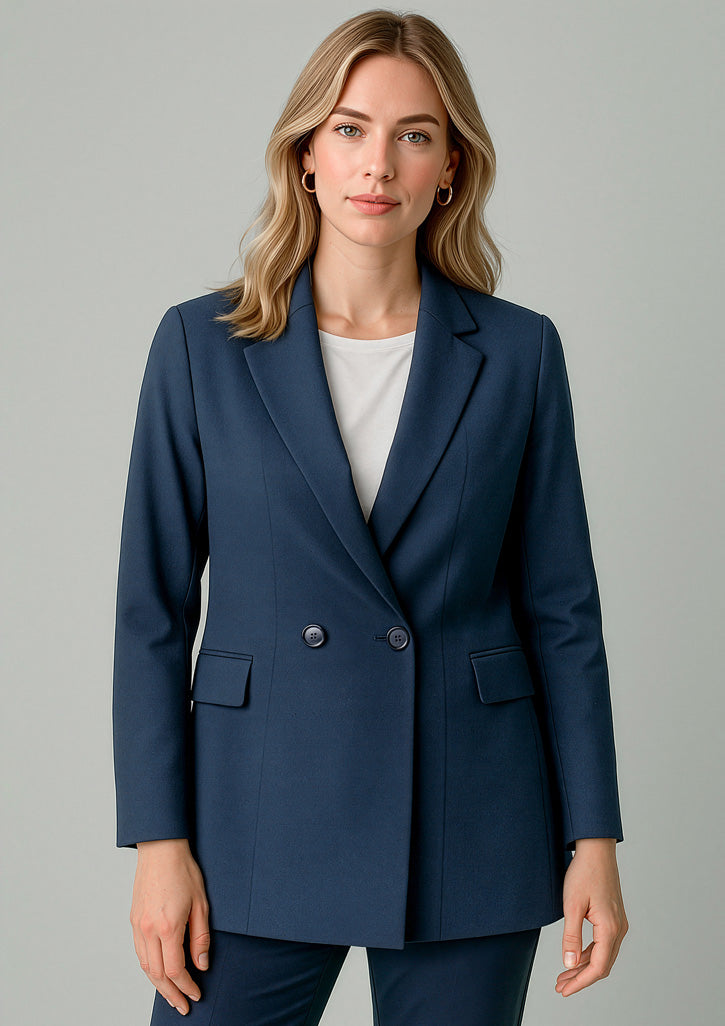 Womens Renew Double Breasted Longline Jacket - Navy Dusk