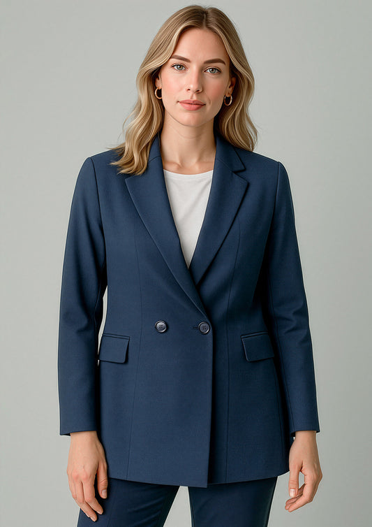Womens Renew Double Breasted Longline Jacket - Navy Dusk