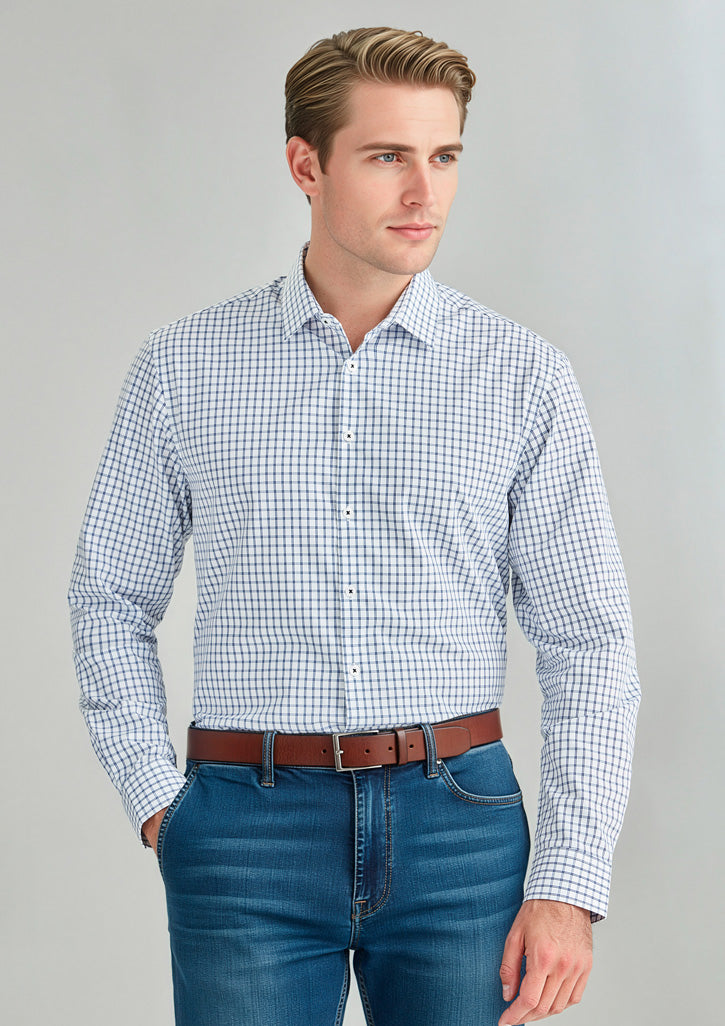 Mens Noah Long Sleeve Shirt - White/Blue