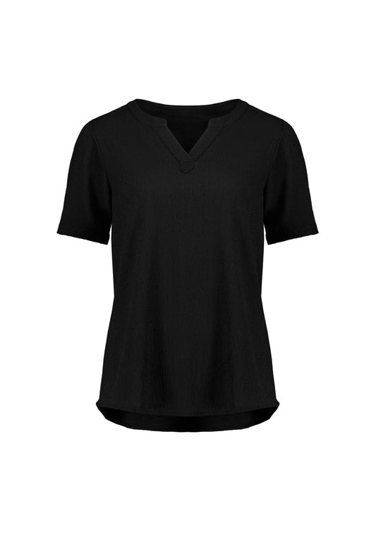 Womens Ruche Short Sleeve Blouse - Black