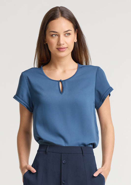 Womens Evelyn Short Sleeve Blouse - Mineral Blue