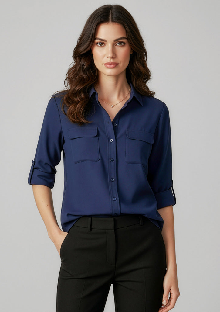 Womens Madison Long Sleeve Shirt - Midnight Blue