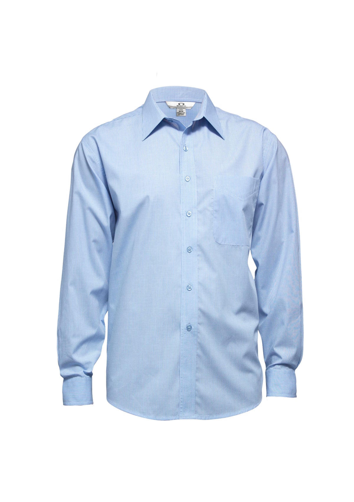 Mens Micro Check Long Sleeve Shirt - Sky