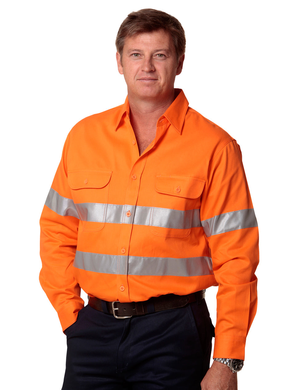 Men's Hi-Vis L/S Drill Shirt With 3M Tapes - Orange