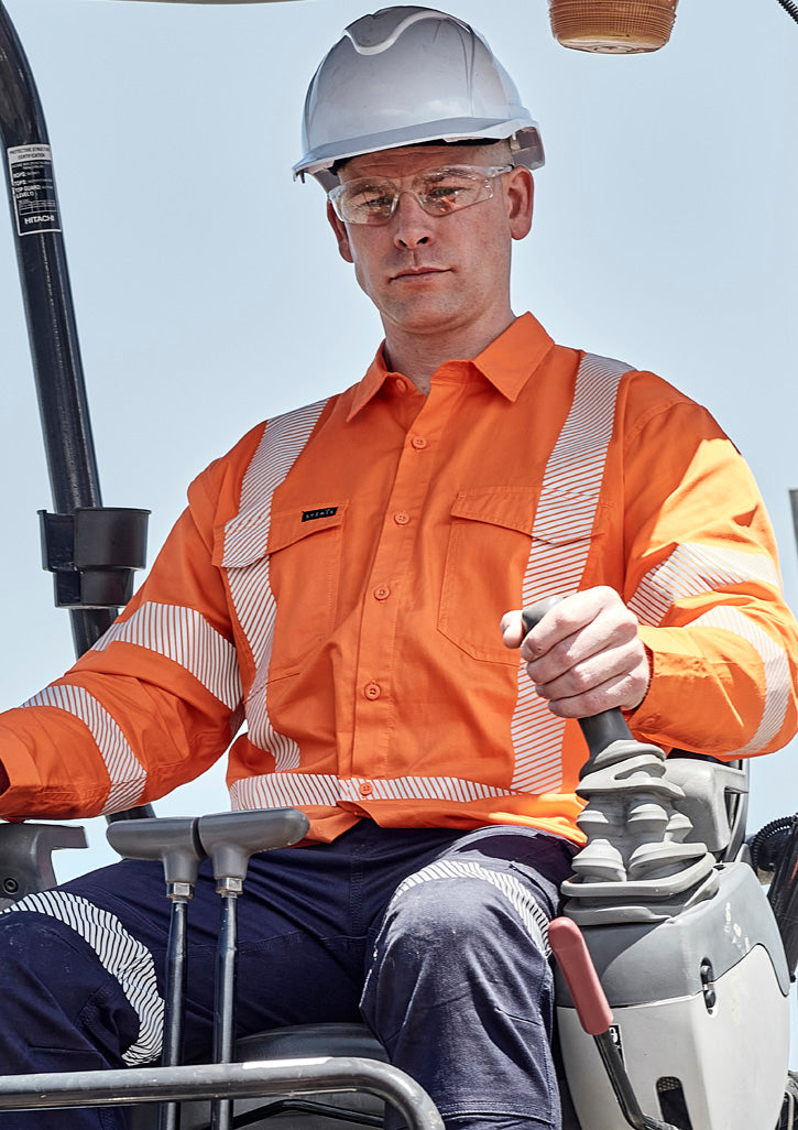 Mens Hi Vis X Back NSW Rail Shirt - Segmented Tape - Orange