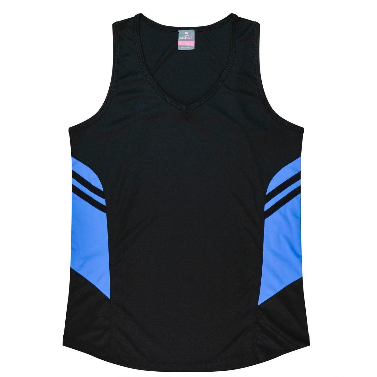 TASMAN LADY SINGLETS - V2111 - BLACK/CYAN