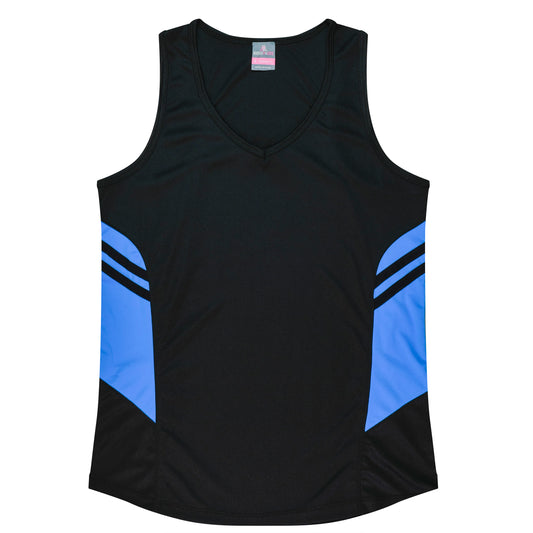 TASMAN LADY SINGLETS - V2111 - BLACK/CYAN