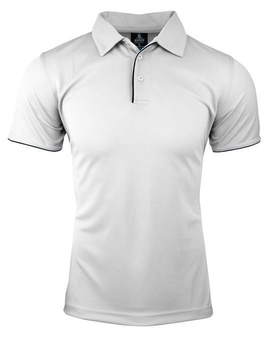 YARRA MENS POLOS - V1302 - WHITE/NAVY