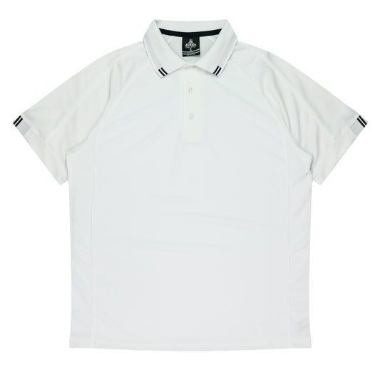 FLINDERS MENS POLOS - V1308 - WHITE/BLACK