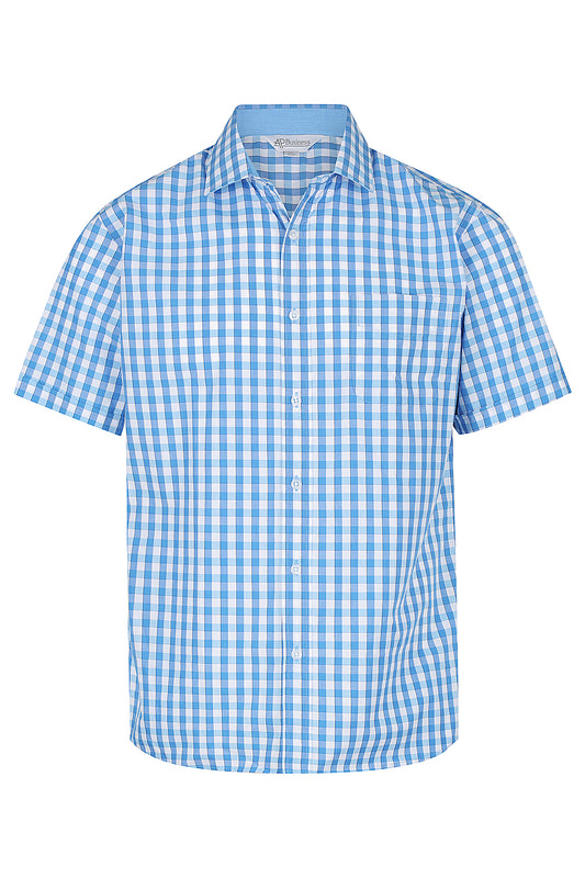 DEVONPORT MENS SHIRT SHORT SLEEVE RUNOUT - V1908S - MID BLUE/SKY