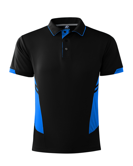 TASMAN MENS POLOS - V1311 - BLACK/CYAN