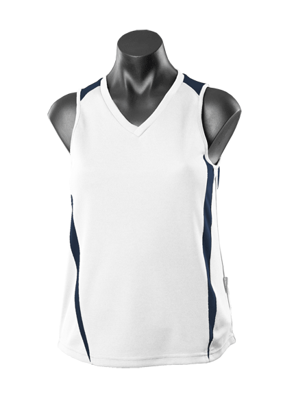 EUREKA LADY SINGLETS RUNOUT - V2104 - WHITE/NAVY