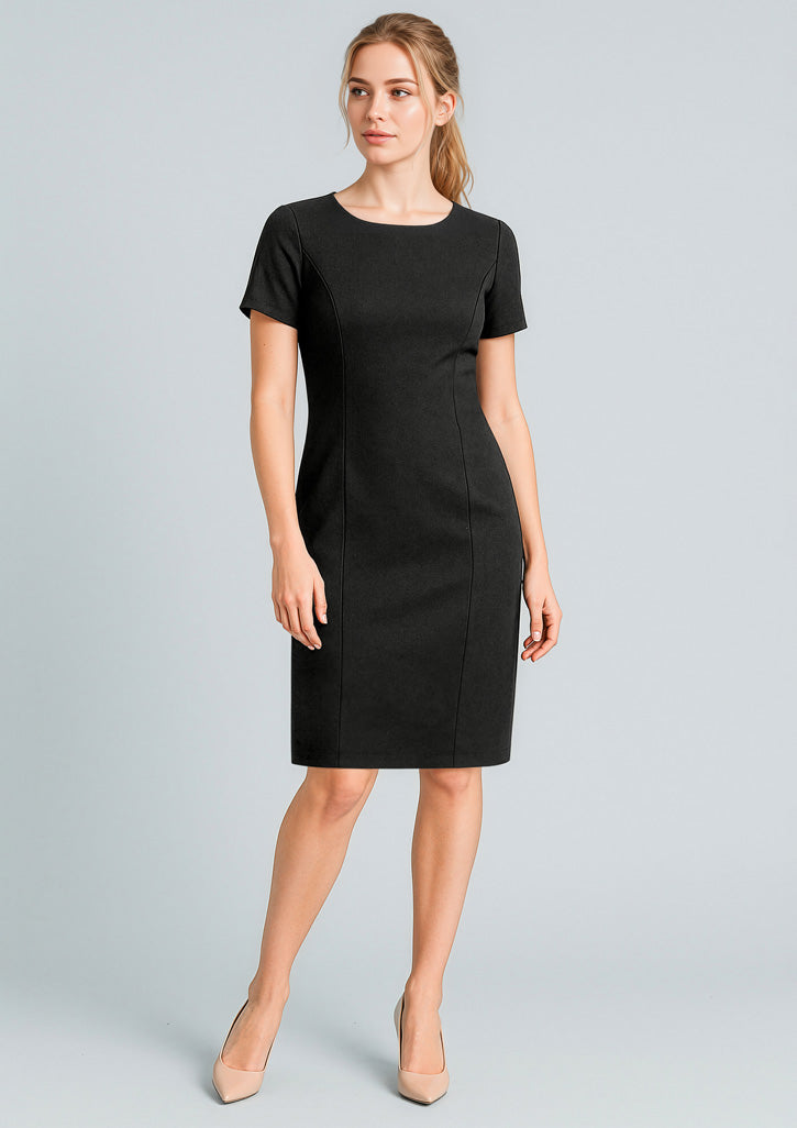 Womens Cool Stretch Short Sleeve Shift Dress - Black