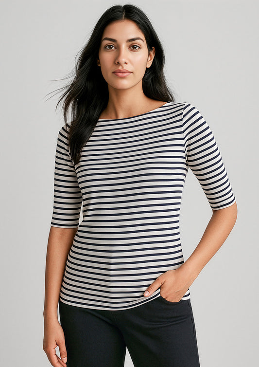 Womens Camille Short Sleeve T-Top - Dark Navy/Ivory