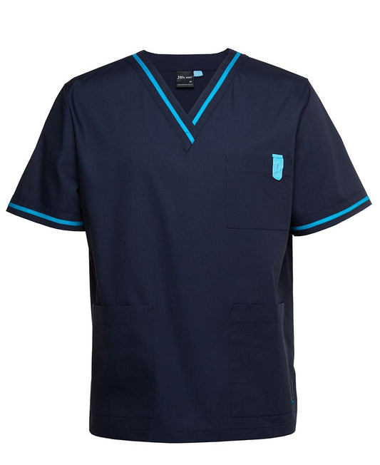 JB's CONTRAST UNISEX SCRUBS TOP NAVY/AQUA