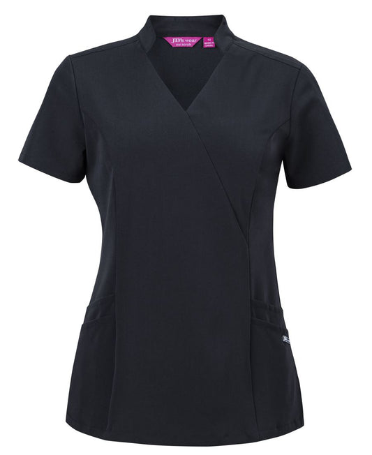 JB's LADIES NU MANDARIN COLLAR SCRUB TOP NAVY
