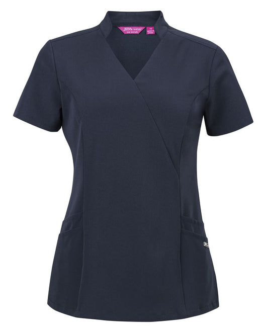 JB's LADIES NU MANDARIN COLLAR SCRUB TOP NAVY