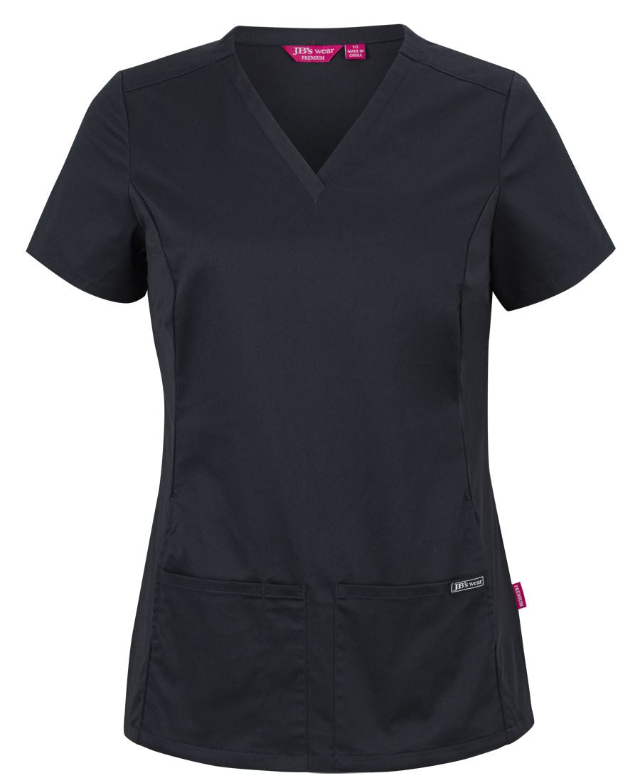 JB's LADIES PREMIUM STRETCH PANEL SCRUB TOP NAVY